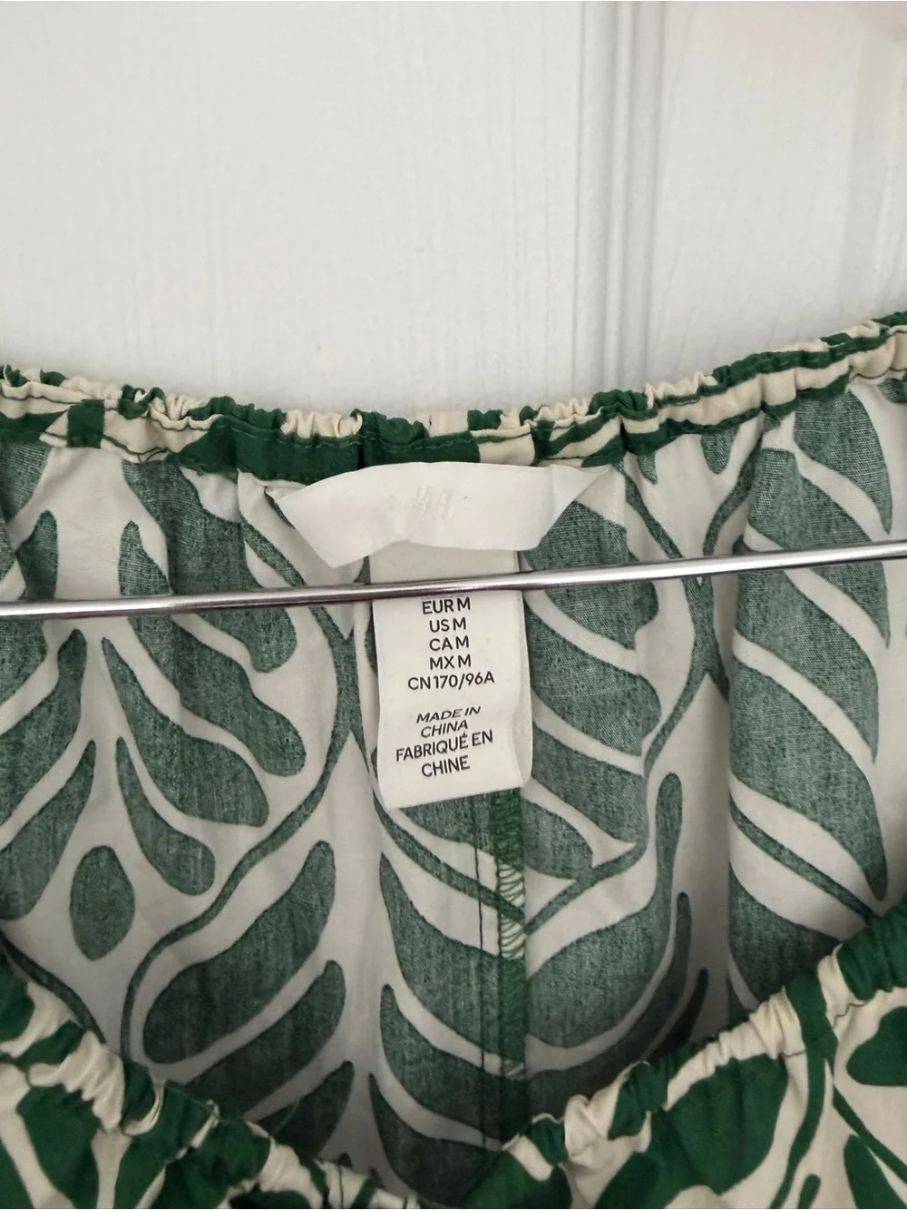 H&M Green and Cream Leaf-Print Peasant Tunic